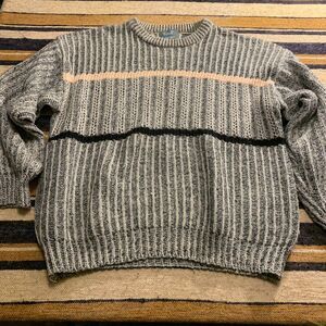 Vintage Grandpa Sweater Ribbed Oversized Gray Knit Pullover Crewneck Weekends Lg